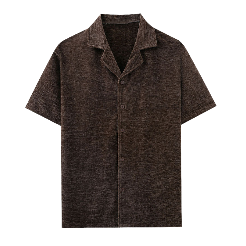 Men's Vintage Cuban Collar Velvet Loose Short Sleeve Shirt 9922454421688