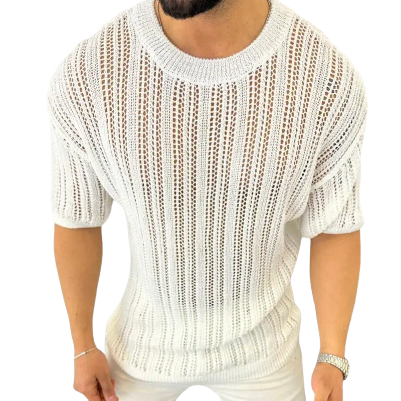 Men's Fashion Casual Round Neck Short Sleeve Knitted T-shirt 9922455732408