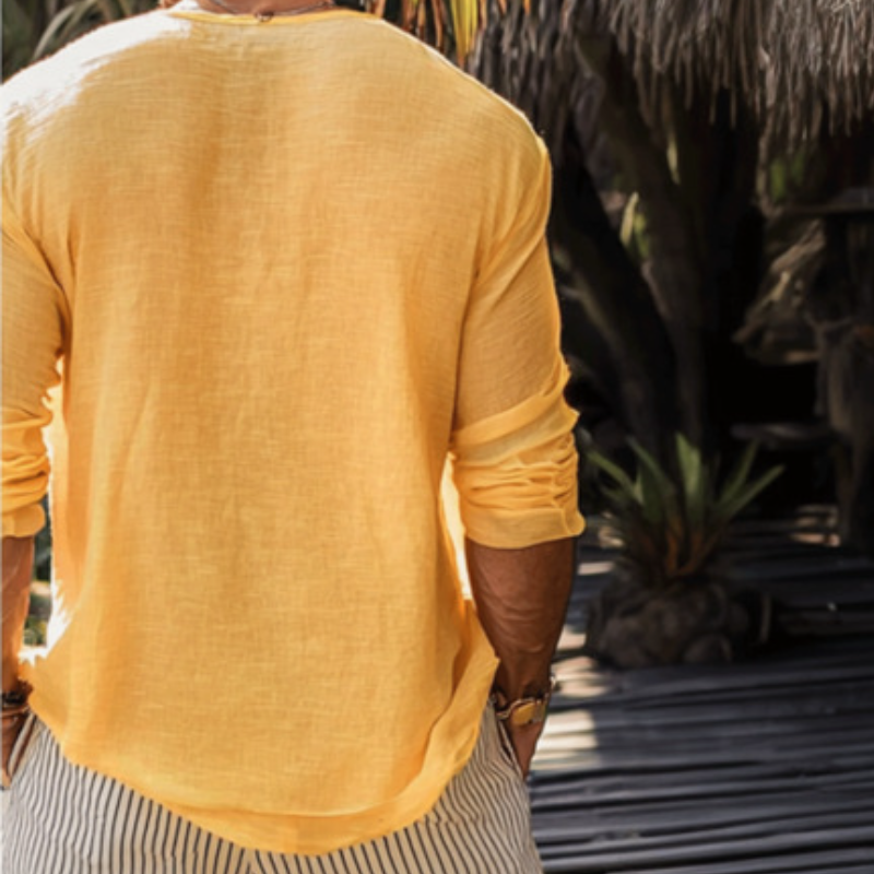 Men's Casual Cotton Linen Round Neck Loose Long Sleeve T-Shirt 9922454978744