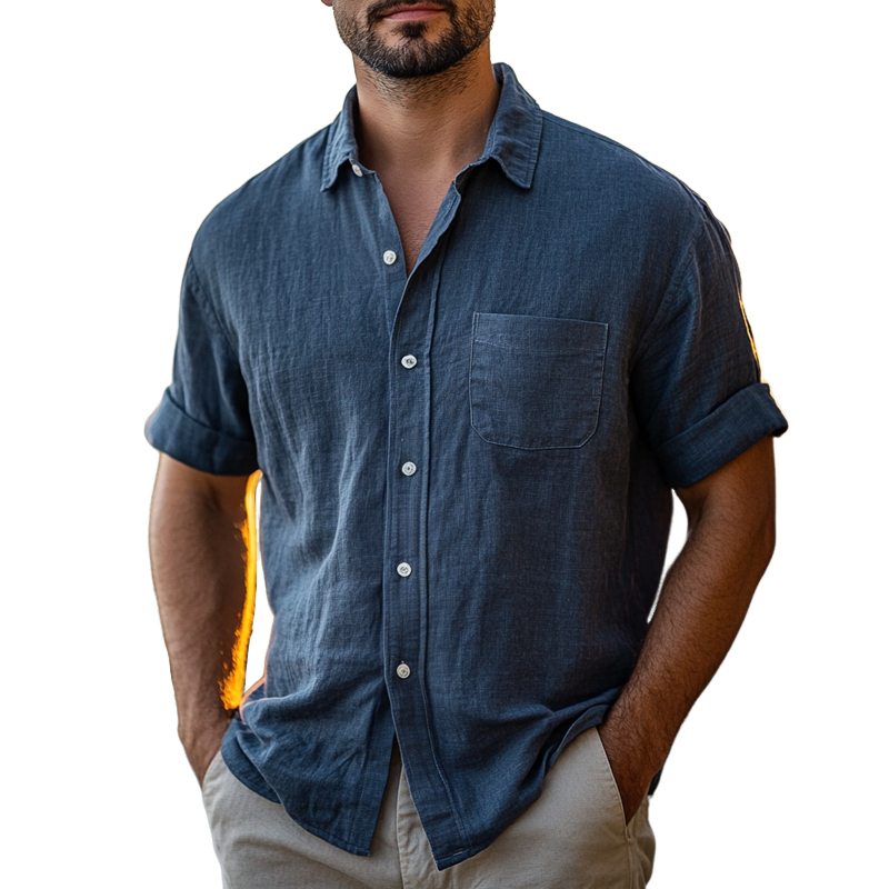 Men's Stylish Solid Loose Lapel Short Sleeve Shirt 9922454192312