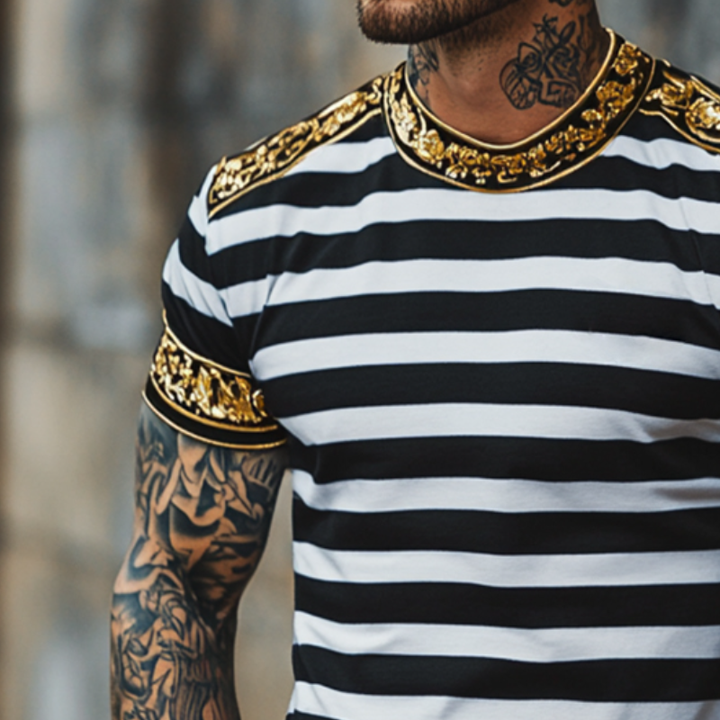 Men's Retro Casual Baroque Printed Round Neck Short Sleeve T-Shirt 9928620277944