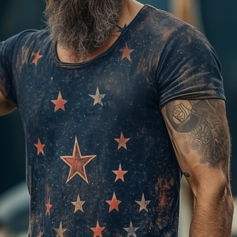 Men's Retro Casual Star Universe Printed Round Neck Short Sleeve T-Shirt 9928621424824