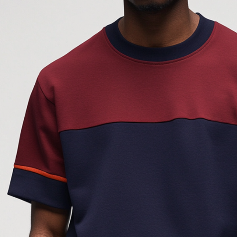 Men's Retro Casual Colorblock Round Neck Short Sleeve T-Shirt 9928621916344
