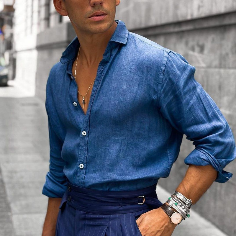 Men's Solid Cozy Loose Lapel Long Sleeve Shirt 9928618934456