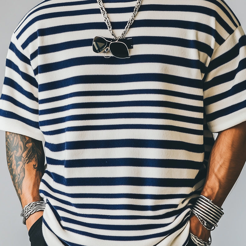 Men's Horizontal Striped Simple Knitted T-Shirt 9930002268344