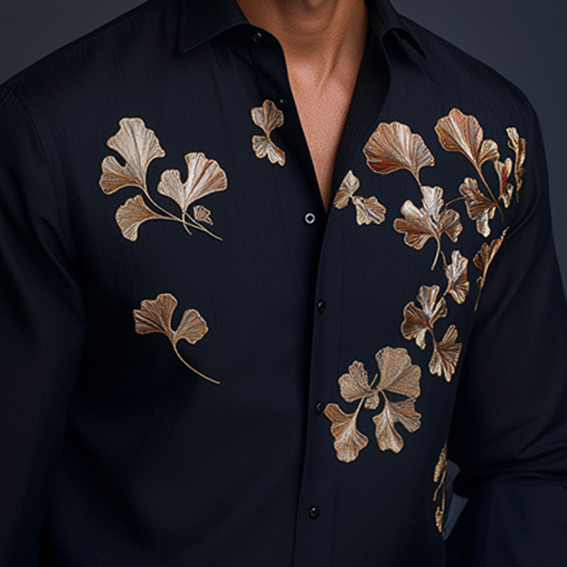 Men's Spring Embroidered Long Sleeve Business Casual Shirt 9934839906488