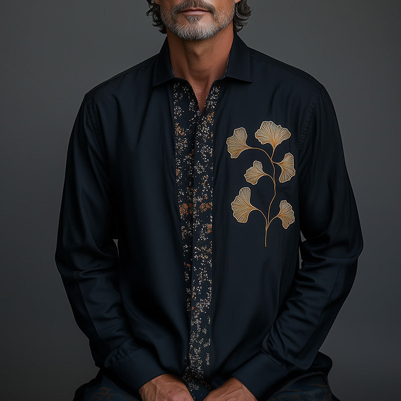 Men's Spring Fashion Embroidered Long Sleeve Shirt 9934839840952