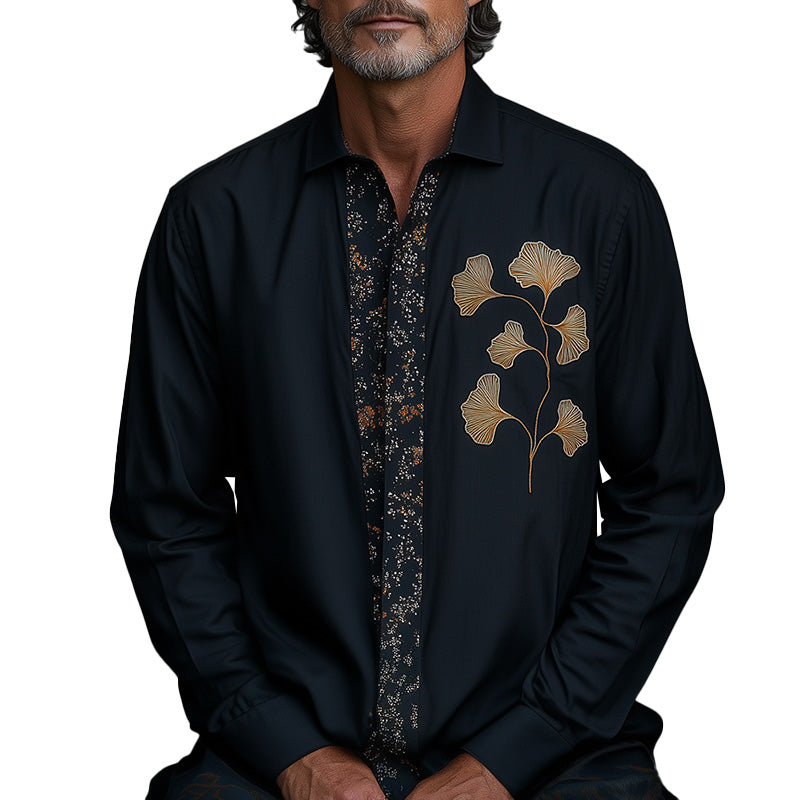 Men's Spring Fashion Embroidered Long Sleeve Shirt 9934839840952