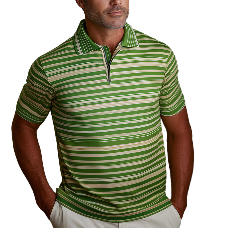 Men's Spring Fashion Retro Striped Print Short Sleeve POLO Shirt 9934840365240