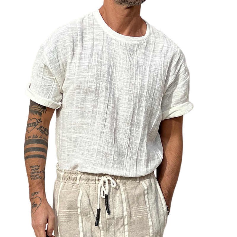 Men's Solid Color Textured Short-Sleeved Round Neck T-Shirt 9942361768120