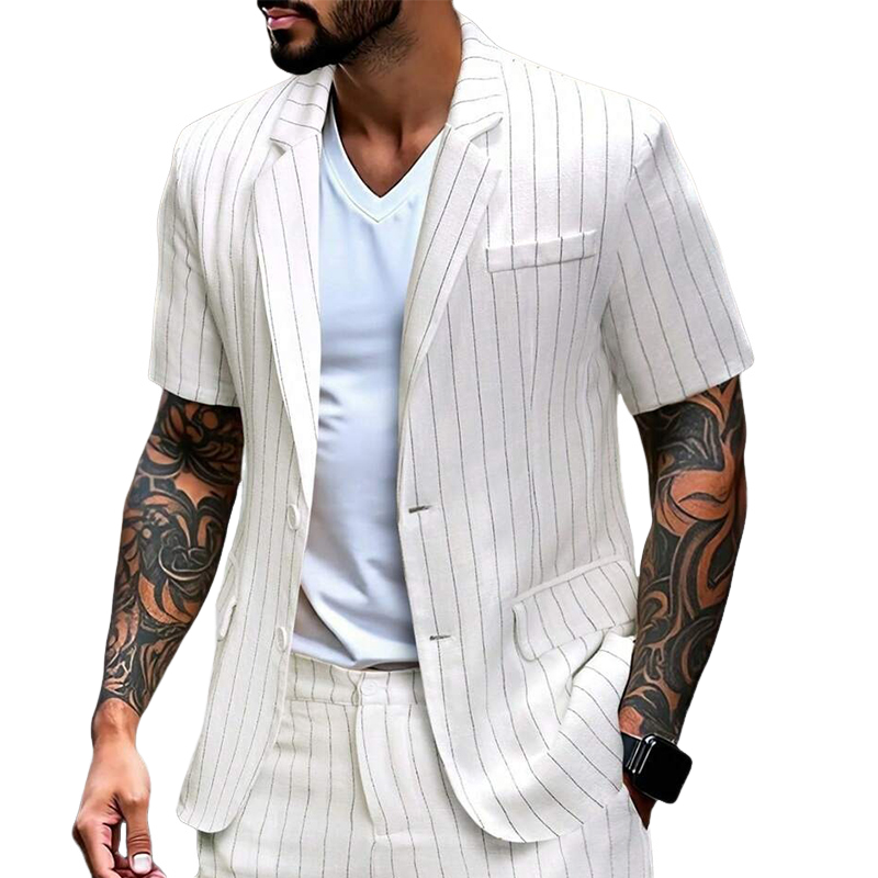Men's Cotton And Linen Striped Thin Casual Blazer 9940336771256