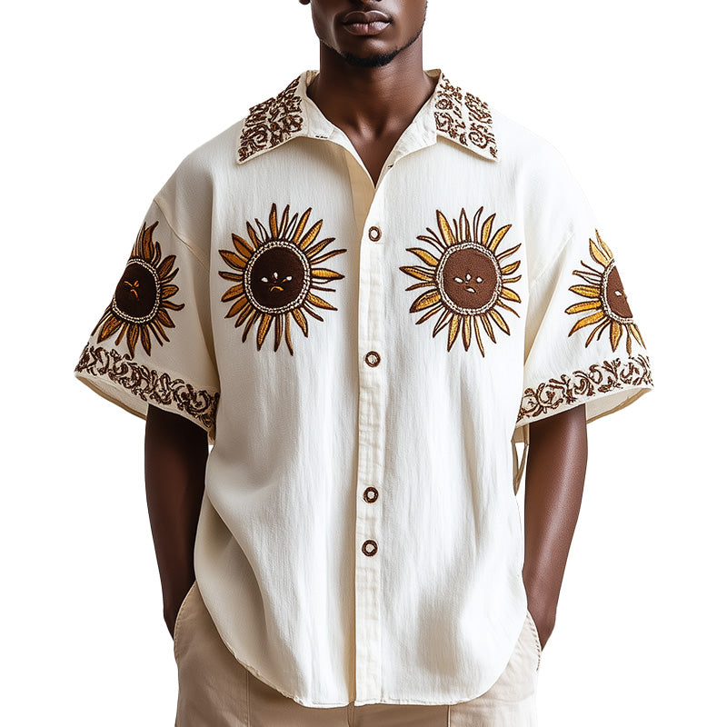 Men's Western Vintage Embroidered Short Sleeve Shirt 9940334575800
