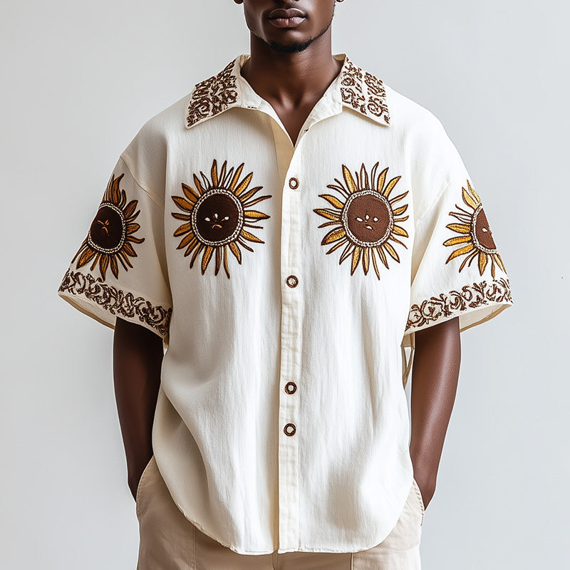 Men's Western Vintage Embroidered Short Sleeve Shirt 9940334575800