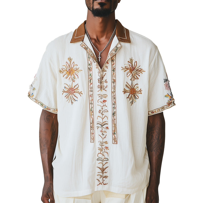 Men's Spring Fashion Embroidered Short Sleeve Shirt 9940334117048