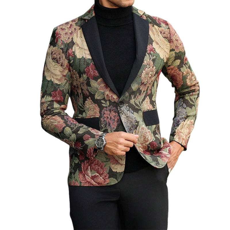 Men's Floral Jacquard Casual Blazer 9942358819000