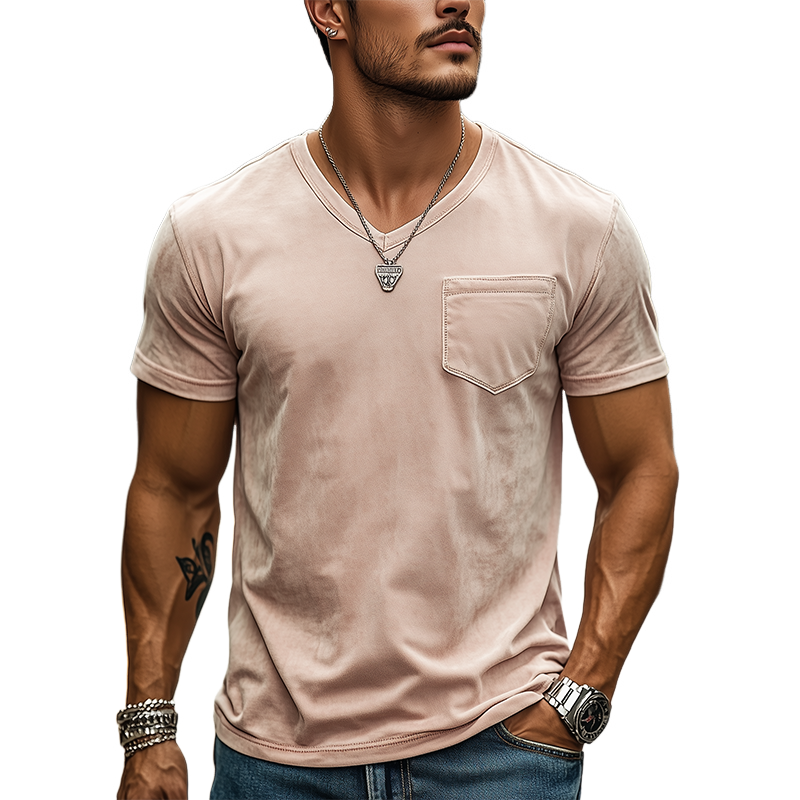 Men's Spring and Summer Fashion Casual Suede Slim Short Sleeve T-shirt 9940339032248