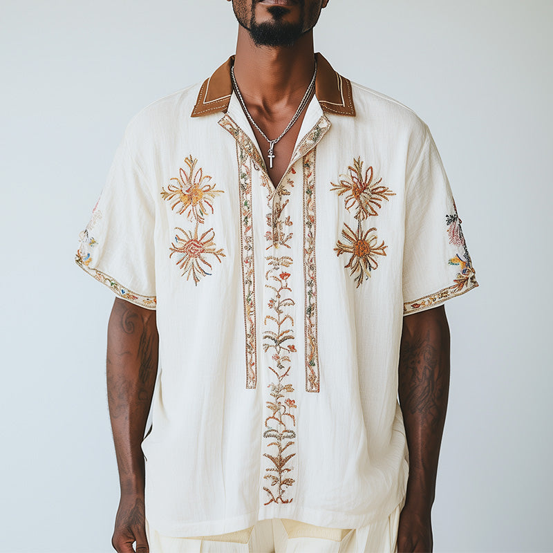 Men's Spring Fashion Embroidered Short Sleeve Shirt 9940334117048