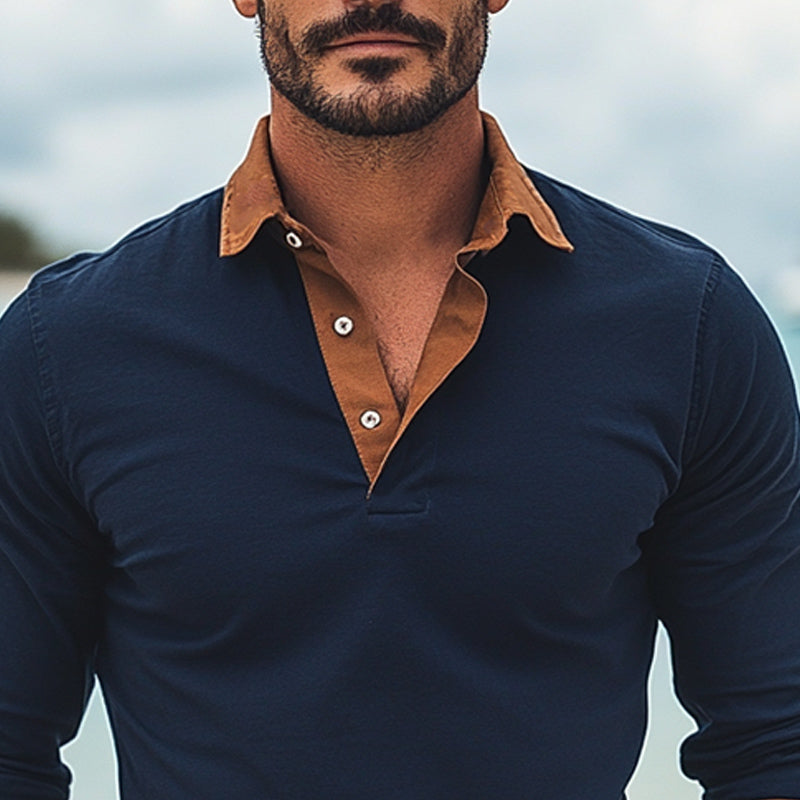 Men's comfortable basic polo collar colorblock T-shirt 9942355017912