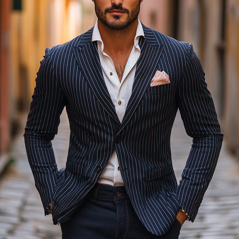 Men's Striped Casual Single Breasted Blazer 9949424550072