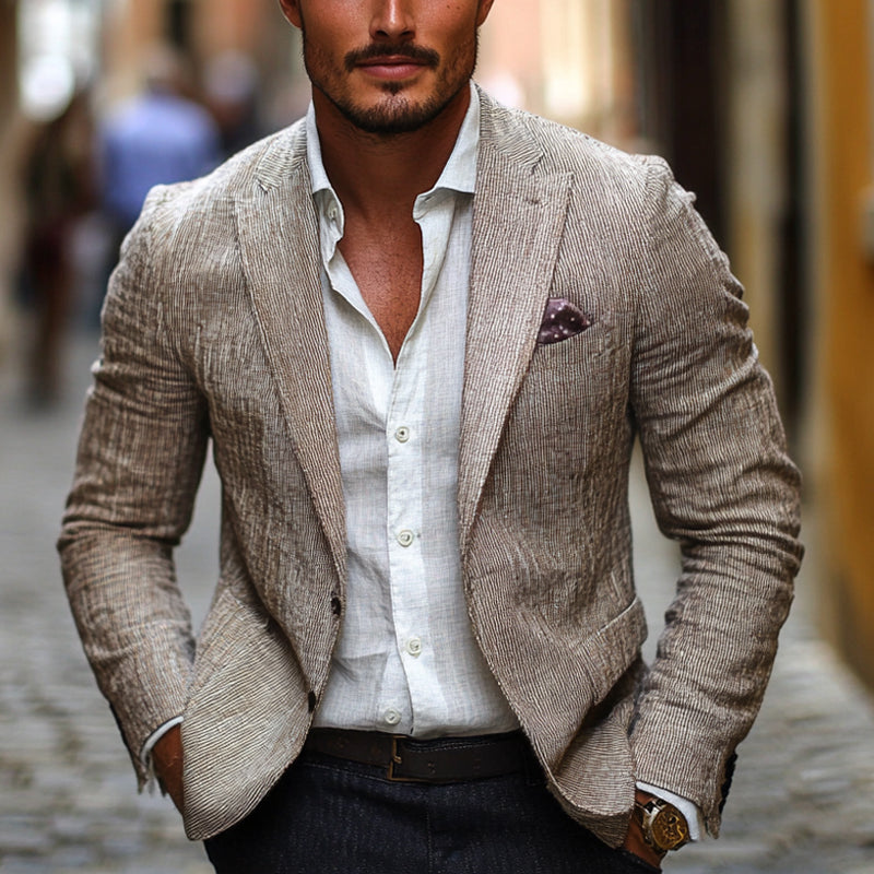 Men's Cotton And Linen Casual Blazer 9949424386232