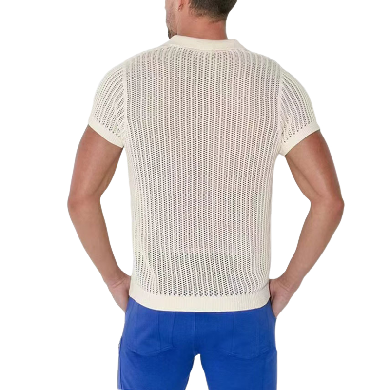 Men's Summer Fashion Casual V-neck Sexy Knitted Short Sleeve T-shirt 9949421338808