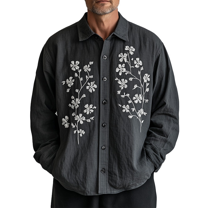 Men's Spring Fashion Embroidered Long Sleeve Casual Shirt 9952295321784