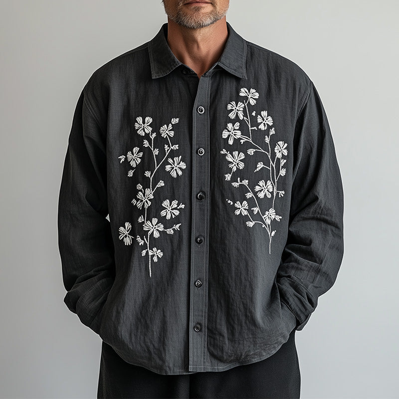 Men's Spring Fashion Embroidered Long Sleeve Casual Shirt 9952295321784