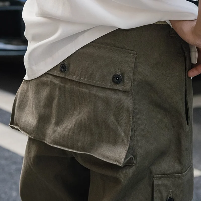 Men's Solid Color Cotton Multi-pocket Straight Cargo Pants 9952302792888