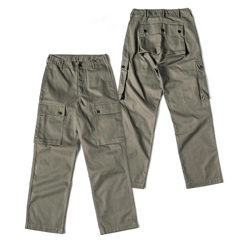 Men's Solid Color Cotton Multi-pocket Straight Cargo Pants 9952302792888