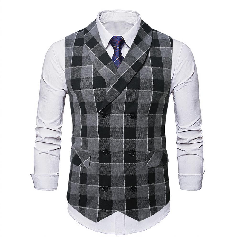 Men's Vintage Checkered Lapel Double-breasted Vest (shirt Not Included) 9906104172728
