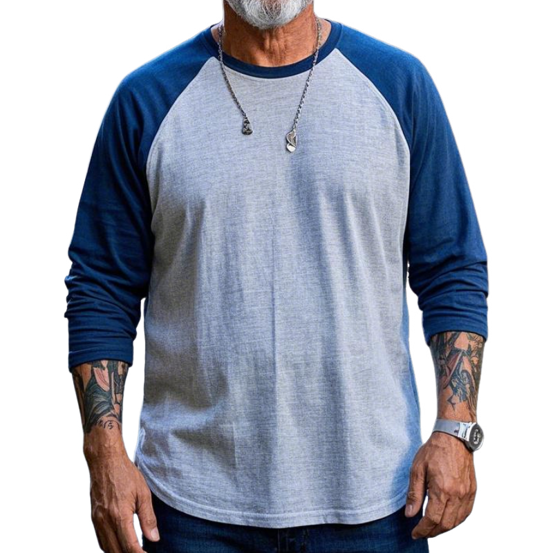 Men's Vintage Western Crew Neck Cotton Blend Raglan Long Sleeve T-shirt 9903258304696