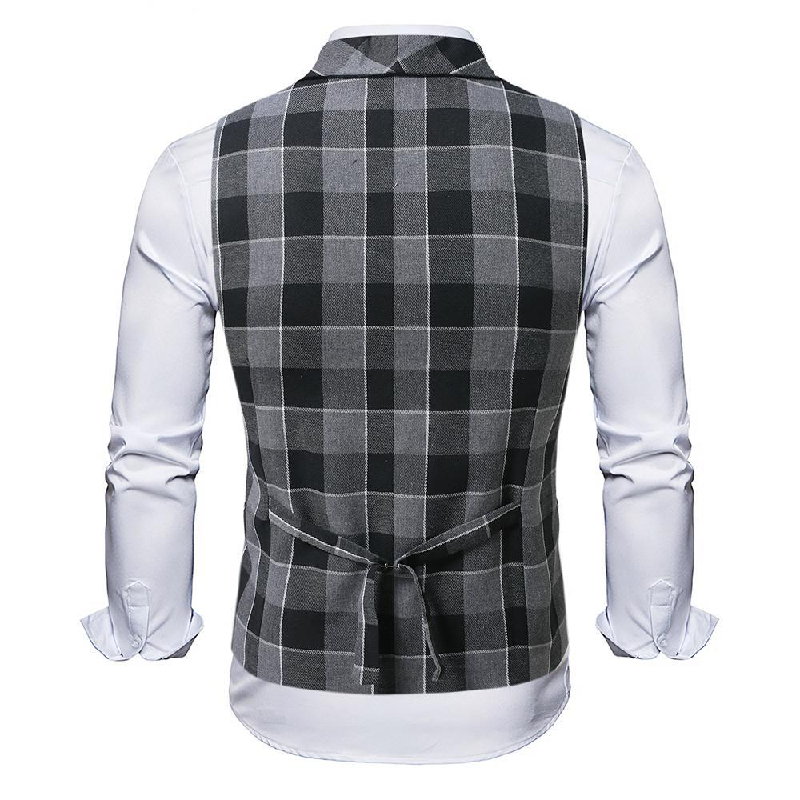 Men's Vintage Checkered Lapel Double-breasted Vest (shirt Not Included) 9906104172728