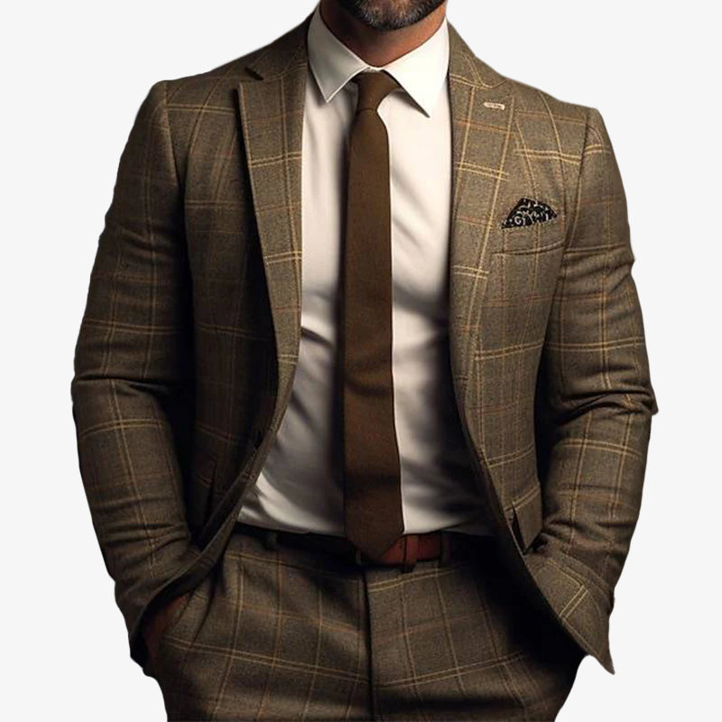 Men's Business Casual Plaid Lapel Collar Two Button Chest Pocket Blazer 9888555270328