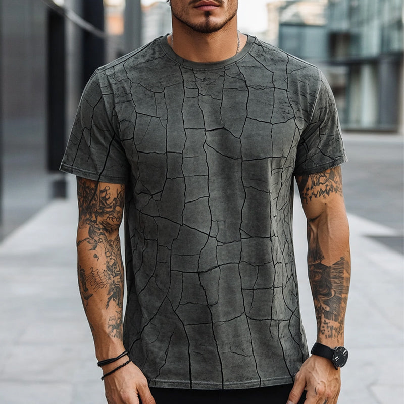 Men's Casual Loose Retro Print Round Neck Short Sleeve T-shirt 9905396416696