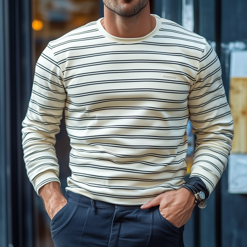 Men's Fashion Striped Round Neck Long Sleeve T-shirt 9890060533944