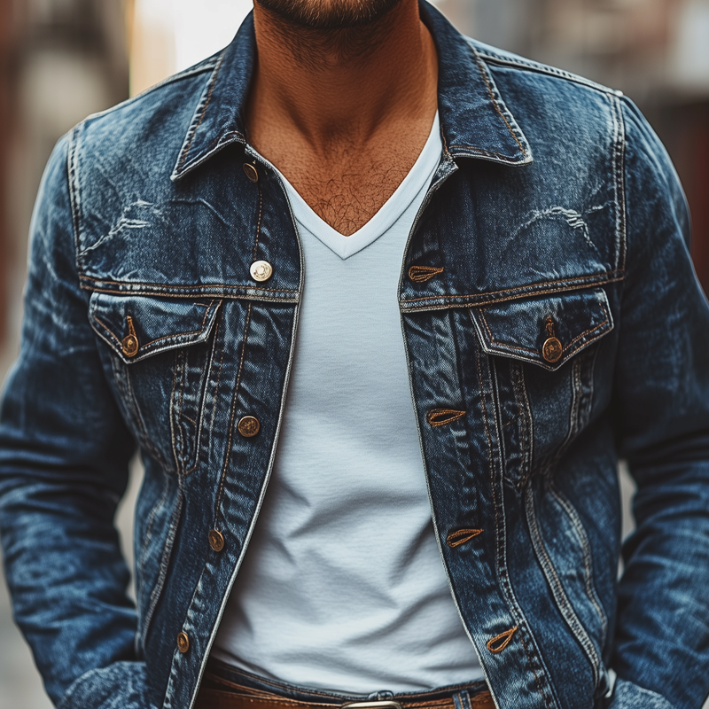 Men's Fashion Distressed Lapel Single Breasted Denim Jacket 9902010859704