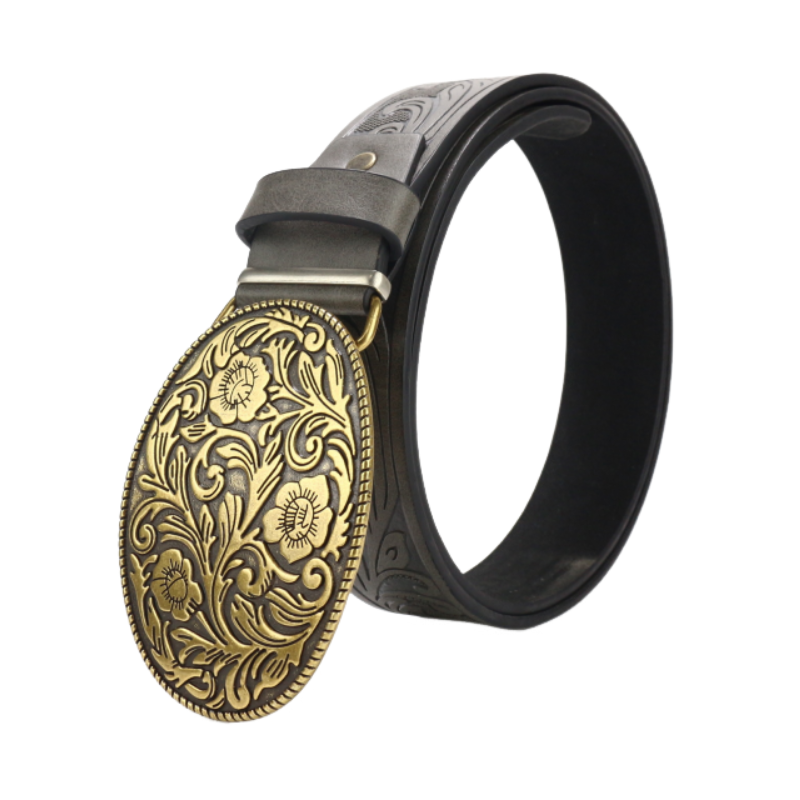 Men's Vintage Engraved Western Cowboy Leather Belt 9893976703160