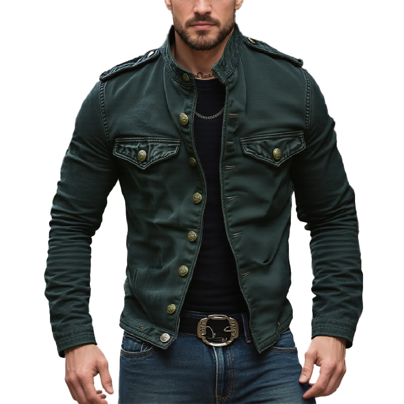 Men's Vintage Stand Collar Denim Jacket 9923553525944