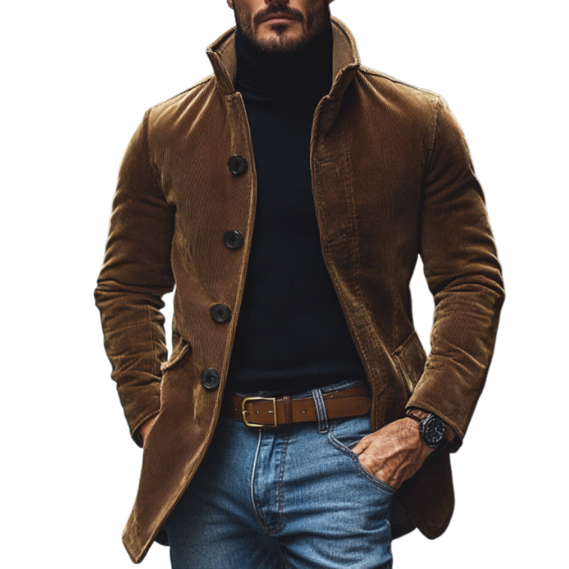 Men's Vintage Corduroy Lapel Single Breasted Slim Short Coat 9261102170296