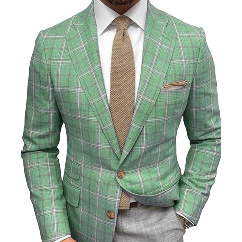Business Plaid Lapel Collar Two Buttons Long Sleeve Blazer 9888555925688