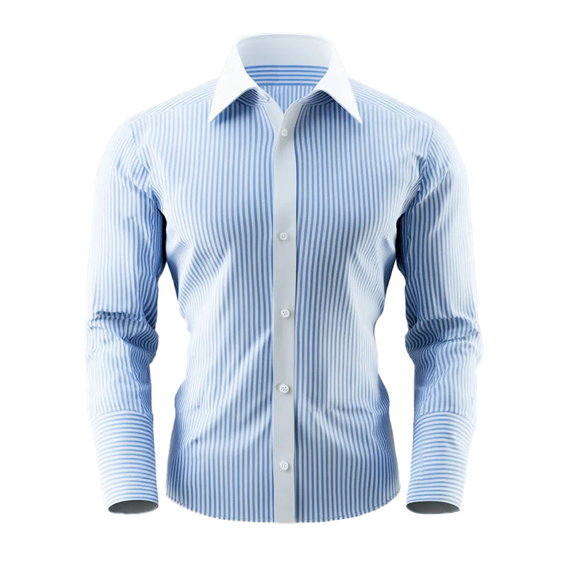 Men's Turndown Collar Single Breasted Long Sleeve Striped Shirt 9917069263032