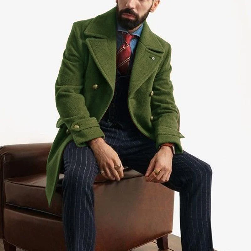 Men's Vintage Solid Color Woolen Lapel Coat 9261102268600