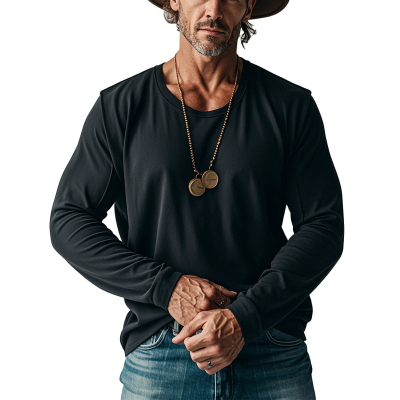 Men's Loose Solid Color Round Neck Long Sleeve T-Shirt 9906101715128