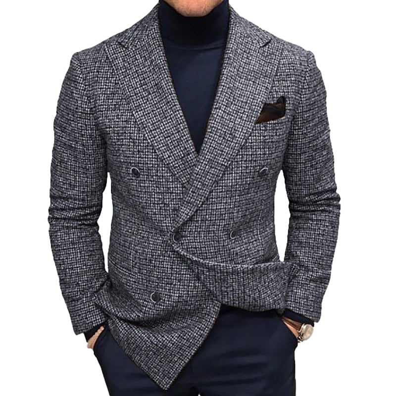 Business Plaid Notched Collar Button Pocket Long Sleeve Blazer 9888554713272