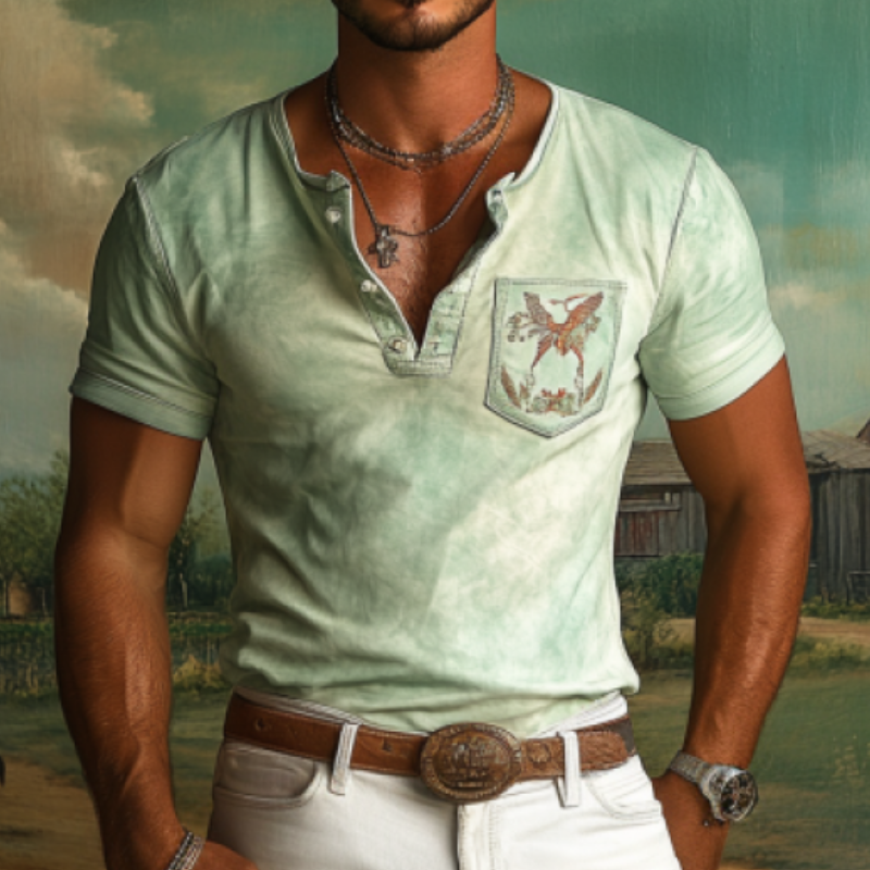 Men's Retro 90s Western Style Slim Fit Suede Deep V Neck T-Shirt 9906105548984