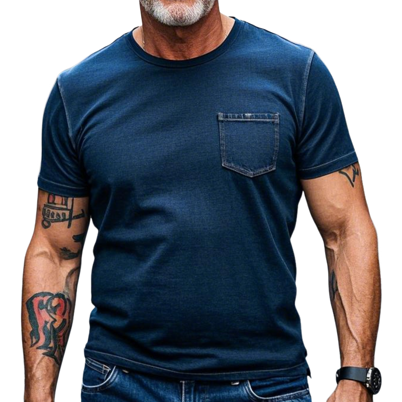 Men's Vintage Casual Round Neck Cotton Blend Short-sleeved T-shirt 9903253586104