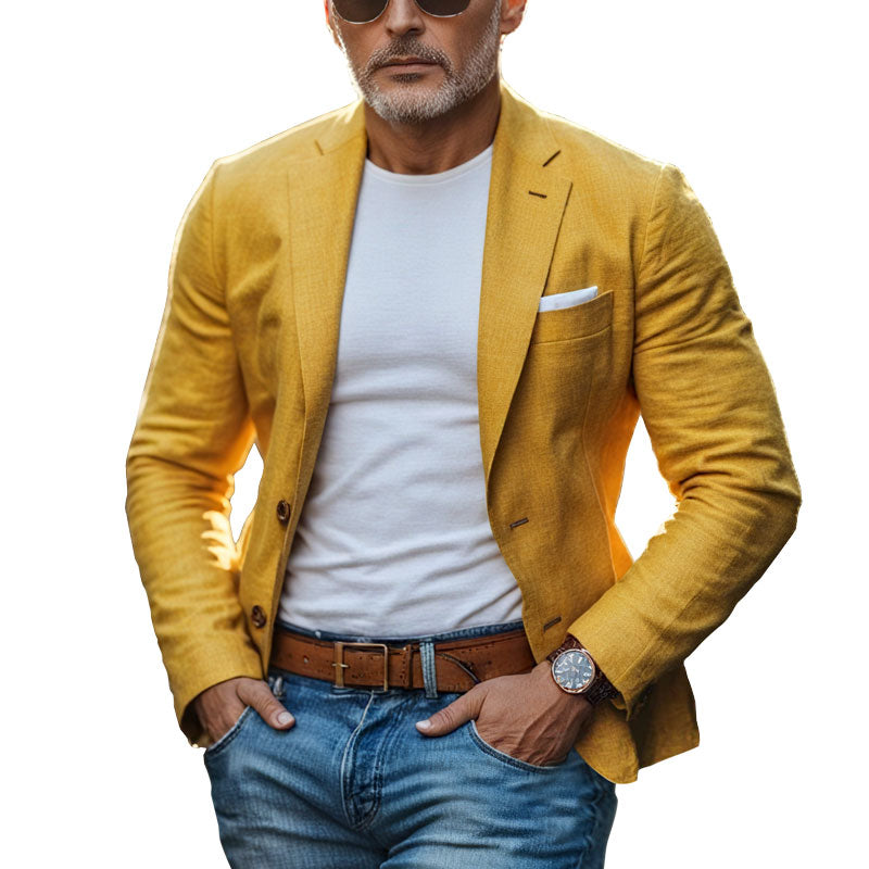 Men's Casual Linen Blended Notched Lapel Single Breasted Slim Fit Blazer 9944194089144
