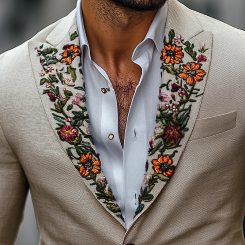 Men's Vintage Peaked Lapel Embroidered Single Breasted Slim Fit Blazer 9894194380984