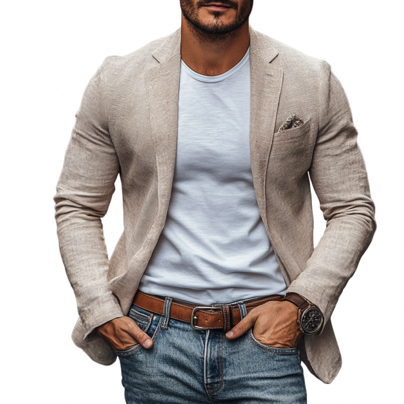 Men's Casual Cotton Linen Notch Lapel Single-breasted Slim-fit Blazer 9899714576568