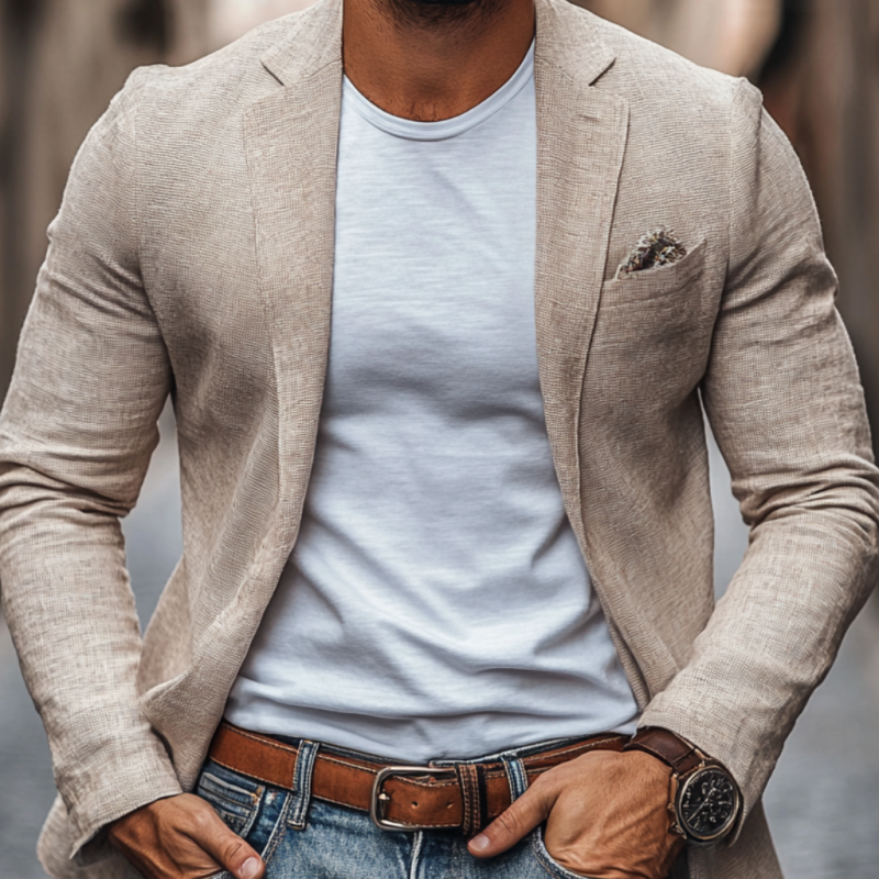 Men's Casual Cotton Linen Notch Lapel Single-breasted Slim-fit Blazer 9899714576568